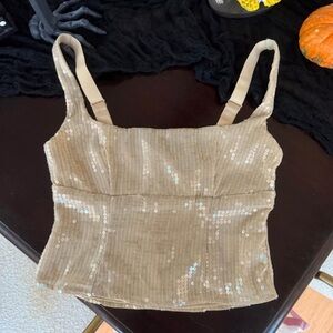 White Fox Boutique Tan Sequin Crop Top